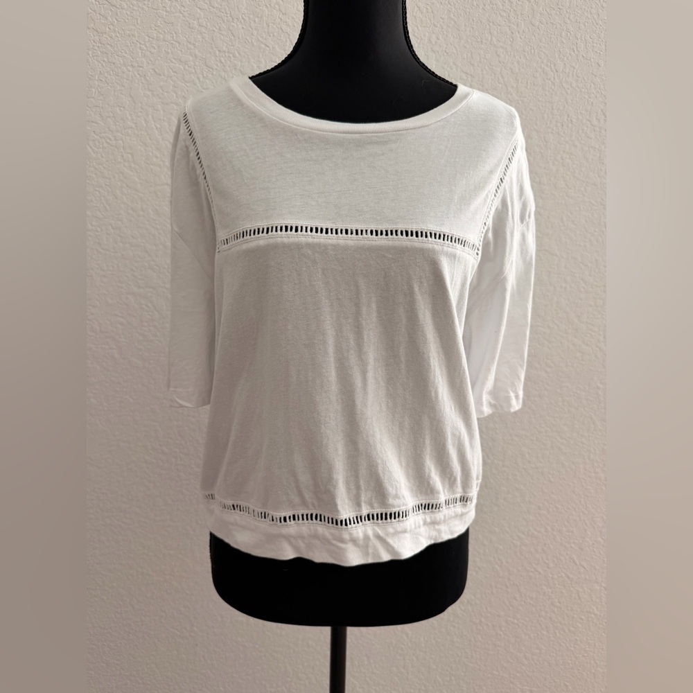 ZARA 100% Cotton White Ladder Stitch T-Shirt | Minimalist Short Sleeve Tee